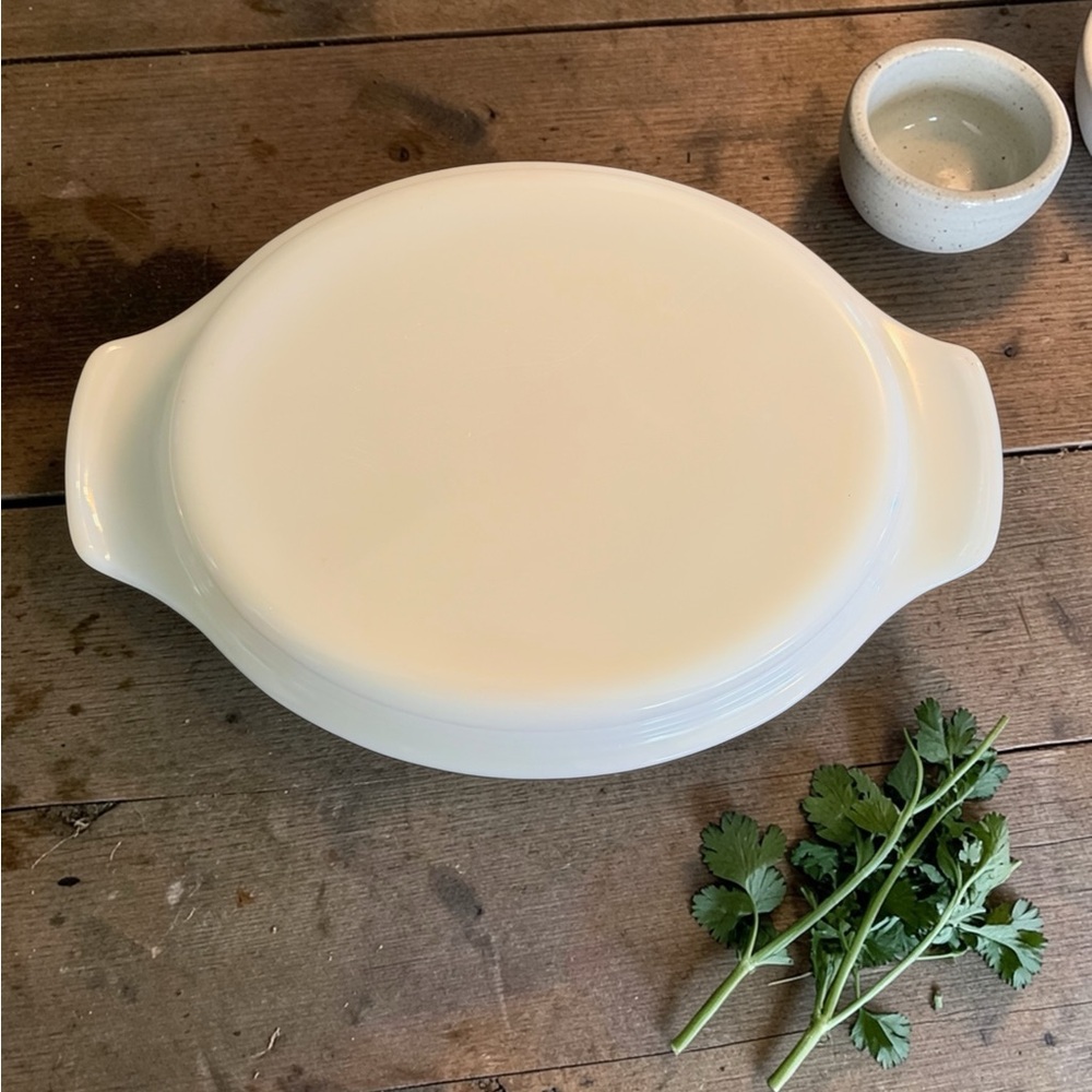 Vintage Milk Glass Casserole Lid Only with Tab Handles Pyrex Anchor Hocking